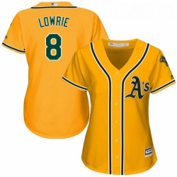 Womens Majestic Oakland Athletics 8 Jed Lowrie Replica Gold Alternate 2 Cool Base MLB Jersey