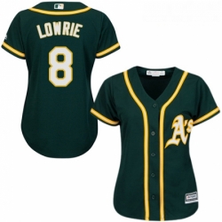 Womens Majestic Oakland Athletics 8 Jed Lowrie Replica Green Alternate 1 Cool Base MLB Jersey
