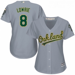 Womens Majestic Oakland Athletics 8 Jed Lowrie Replica Grey Road Cool Base MLB Jersey