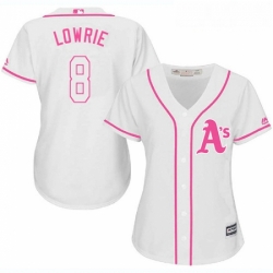 Womens Majestic Oakland Athletics 8 Jed Lowrie Replica White Fashion Cool Base MLB Jersey