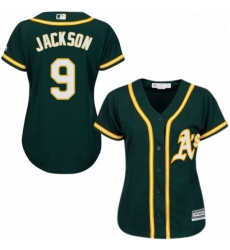 Womens Majestic Oakland Athletics 9 Reggie Jackson Authentic Green Alternate 1 Cool Base MLB Jersey