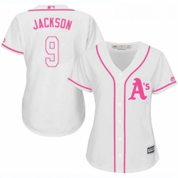 Womens Majestic Oakland Athletics 9 Reggie Jackson Replica White Fashion Cool Base MLB Jersey