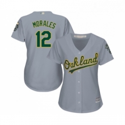 Womens Oakland Athletics 12 Kendrys Morales Replica Grey Road Cool Base Baseball Jersey 
