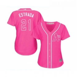 Womens Oakland Athletics 21 Marco Estrada Replica Pink Fashion Cool Base Baseball Jersey 