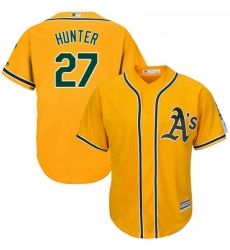 Youth Majestic Oakland Athletics 27 Catfish Hunter Authentic Gold Alternate 2 Cool Base MLB Jersey