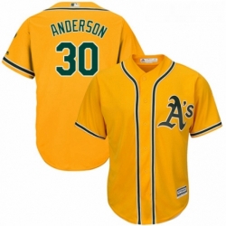 Youth Majestic Oakland Athletics 30 Brett Anderson Authentic Gold Alternate 2 Cool Base MLB Jersey 