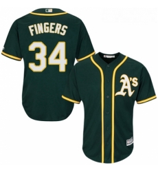 Youth Majestic Oakland Athletics 34 Rollie Fingers Authentic Green Alternate 1 Cool Base MLB Jersey