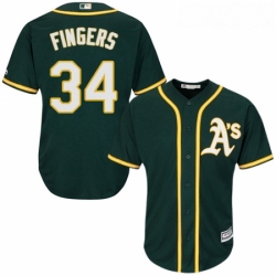 Youth Majestic Oakland Athletics 34 Rollie Fingers Authentic Green Alternate 1 Cool Base MLB Jersey