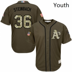 Youth Majestic Oakland Athletics 36 Terry Steinbach Authentic Green Salute to Service MLB Jersey