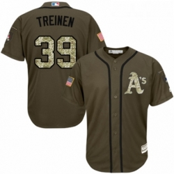 Youth Majestic Oakland Athletics 39 Blake Treinen Authentic Green Salute to Service MLB Jersey 