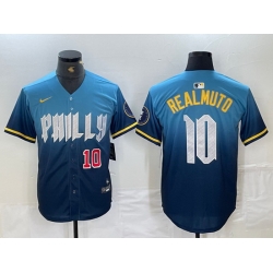 Men Philadelphia Phillies 10 J T  Realmuto Blue 2024 City Connect Limited Stitched Jersey 2