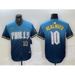 Men Philadelphia Phillies 10 J T  Realmuto Blue 2024 City Connect Limited Stitched Jersey 3