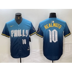 Men Philadelphia Phillies 10 J T  Realmuto Blue 2024 City Connect Limited Stitched Jersey 8