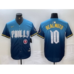Men Philadelphia Phillies 10 J T  Realmuto Blue 2024 City Connect Limited Stitched Jersey