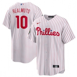 Men Philadelphia Phillies 10 J T  Realmuto White 2022 World Series Cool Base Stitched Baseball Jersey