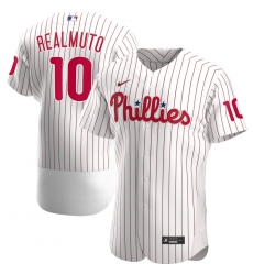 Men Philadelphia Phillies 10 JT Realmuto Men Nike White Home 2020 Flex Base Player MLB Jersey