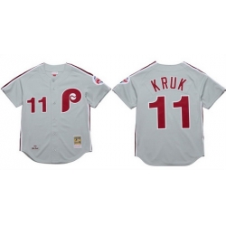 Men Philadelphia Phillies 11 John Kruk Grey 1989 Stitched Baseball Jersey
