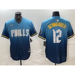 Men Philadelphia Phillies 12 Kyle Schwarber Blue 2024 City Connect Limited Stitched Jersey 5
