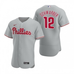Men Philadelphia Phillies 12 Kyle Schwarber Grey Flex Base Stitched Baseball jersey