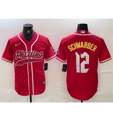 Men Philadelphia Phillies 12 Kyle Schwarber Red 2024 City Connect Limited Stitched Jersey