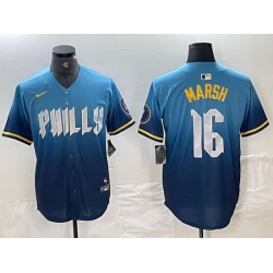 Men Philadelphia Phillies 16 Brandon Marsh Blue 2024 City Connect Limited Stitched Jersey 2
