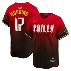 Men Philadelphia Phillies 17 Rhys Hoskins Red 2024 City Connect Limited Stitched Jersey