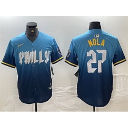 Men Philadelphia Phillies 27 Aaron Nola Blue 2024 City Connect Limited Stitched Jersey