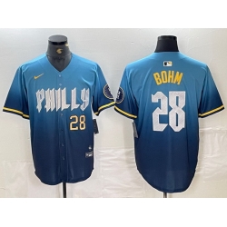 Men Philadelphia Phillies 28 Alec Bohm Blue 2024 City Connect Limited Stitched Baseball Jersey 1