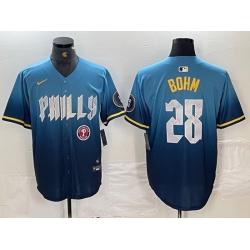 Men Philadelphia Phillies 28 Alec Bohm Blue 2024 City Connect Limited Stitched Baseball Jersey 2