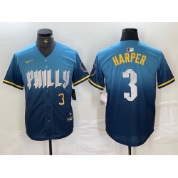 Men Philadelphia Phillies 3 Bryce Harper Blue 2024 City Connect Limited Stitched Jersey 5
