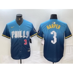Men Philadelphia Phillies 3 Bryce Harper Blue 2024 City Connect Limited Stitched Jersey 6