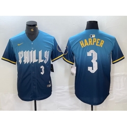 Men Philadelphia Phillies 3 Bryce Harper Blue 2024 City Connect Limited Stitched Jersey 8