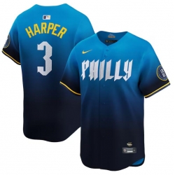 Men Philadelphia Phillies 3 Bryce Harper Blue 2024 City Connect Limited Stitched Jersey