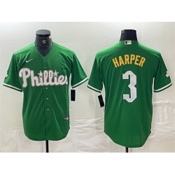 Men Philadelphia Phillies 3 Bryce Harper Green 2024 City Connect Stitched Jersey