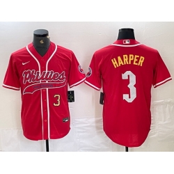 Men Philadelphia Phillies 3 Bryce Harper Red 2024 City Connect Stitched Jersey 1