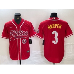 Men Philadelphia Phillies 3 Bryce Harper Red 2024 City Connect Stitched Jersey 3