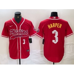 Men Philadelphia Phillies 3 Bryce Harper Red 2024 City Connect Stitched Jersey 4