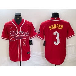 Men Philadelphia Phillies 3 Bryce Harper Red 2024 City Connect Stitched Jersey 5