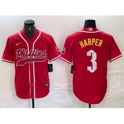 Men Philadelphia Phillies 3 Bryce Harper Red 2024 City Connect Stitched Jersey
