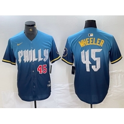 Men Philadelphia Phillies 45 Zack Wheeler Blue 2024 City Connect Limited Stitched Baseball Jersey 1