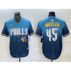 Men Philadelphia Phillies 45 Zack Wheeler Blue 2024 City Connect Limited Stitched Baseball Jersey 2