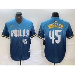 Men Philadelphia Phillies 45 Zack Wheeler Blue 2024 City Connect Limited Stitched Baseball Jersey 4