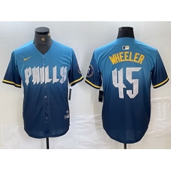 Men Philadelphia Phillies 45 Zack Wheeler Blue 2024 City Connect Limited Stitched Baseball Jersey 5