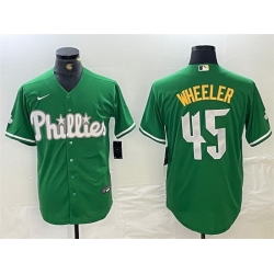 Men Philadelphia Phillies 45 Zack Wheeler Green 2024 City Connect Stitched Jersey