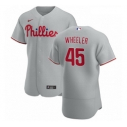 Men Philadelphia Phillies 45 Zack Wheeler Men Nike Gray Road 2020 Authentic Player MLB Jersey