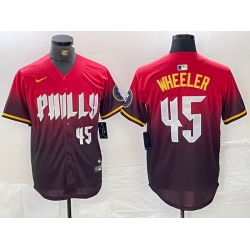 Men Philadelphia Phillies 45 Zack Wheeler Red 2024 City Connect Limited Stitched Jersey 4
