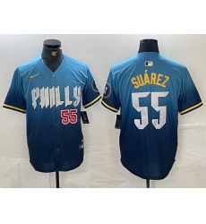 Men Philadelphia Phillies 55 Ranger Suarez Blue 2024 City Connect Limited Stitched Jersey 4