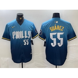 Men Philadelphia Phillies 55 Ranger Suarez Blue 2024 City Connect Limited Stitched Jersey 6
