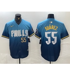 Men Philadelphia Phillies 55 Ranger Suarez Blue 2024 City Connect Limited Stitched Jersey 7