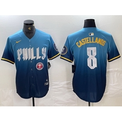 Men Philadelphia Phillies 8 Nick Castellanos Blue 2024 City Connect Limited Stitched Jersey 5